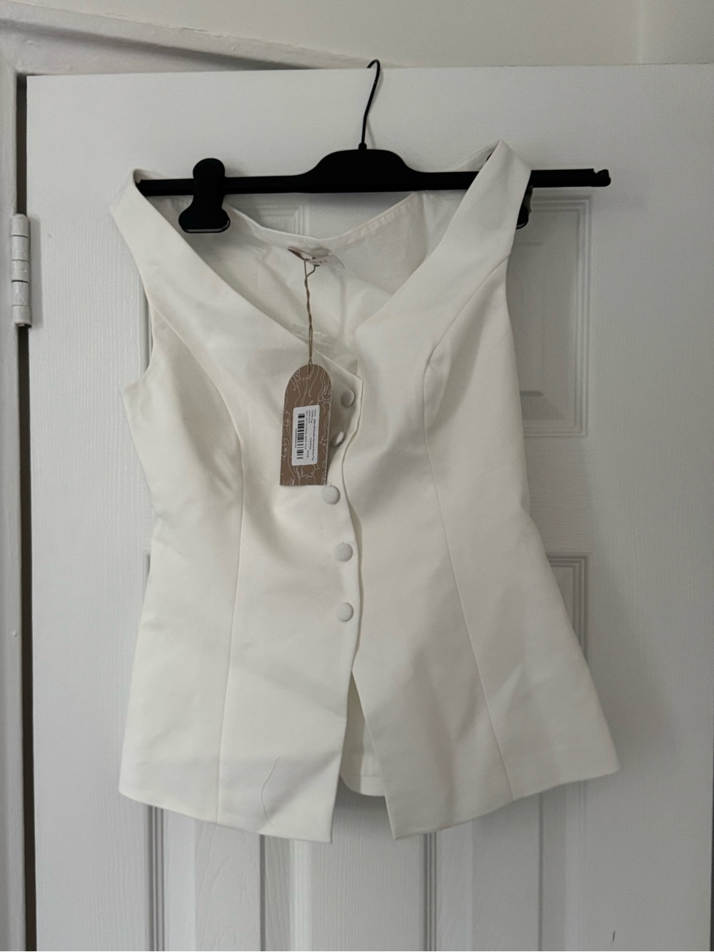Meshki Billie Ivory Off Shoulder Button Top